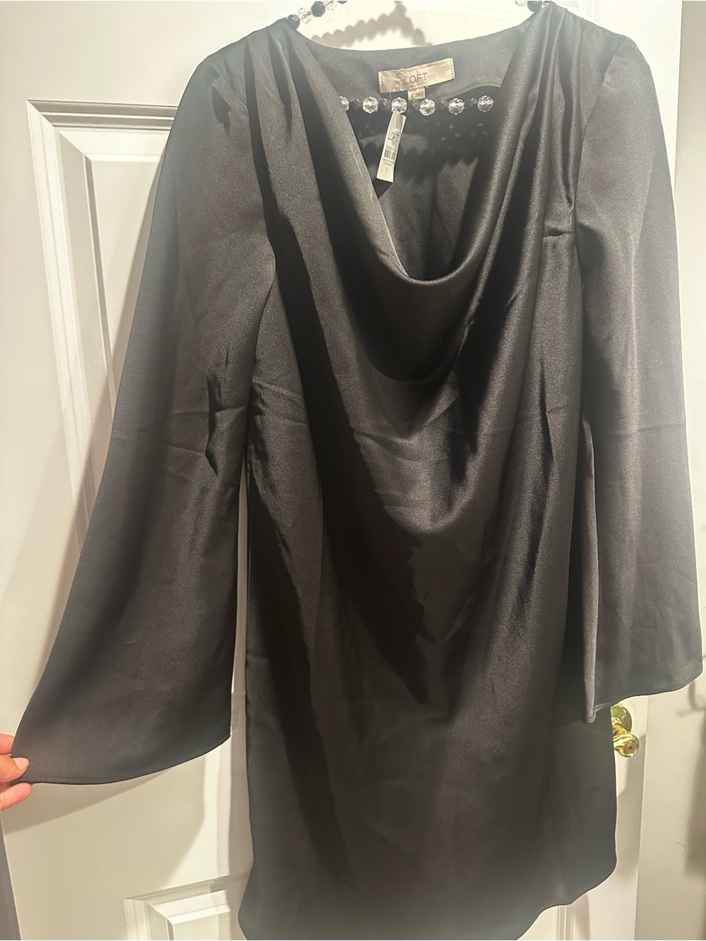 Loft Black Satin Cowl Neck Dress - Elegant Women's Evening Dress